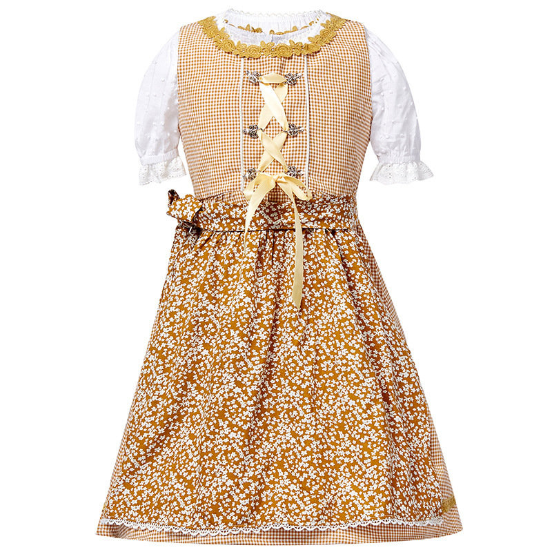 Wholesale Matching Family Dirndl Costumes - Khaki Floral Group Set