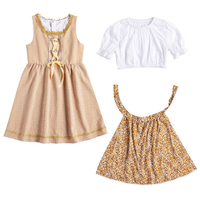 Wholesale Matching Family Dirndl Costumes - Khaki Floral Group Set