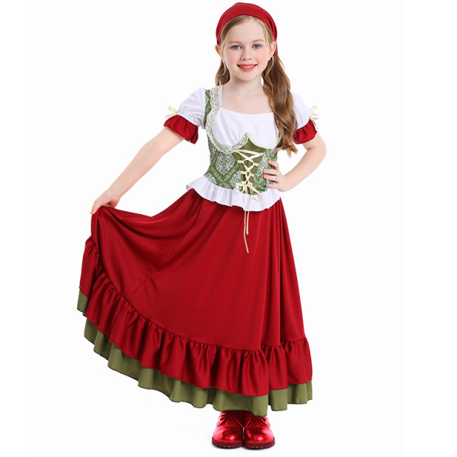 Wholesale Girls Bavarian Dress - Red & Green Dirndl Set
