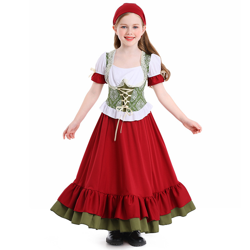 Wholesale Girls Bavarian Dress - Red & Green Dirndl Set