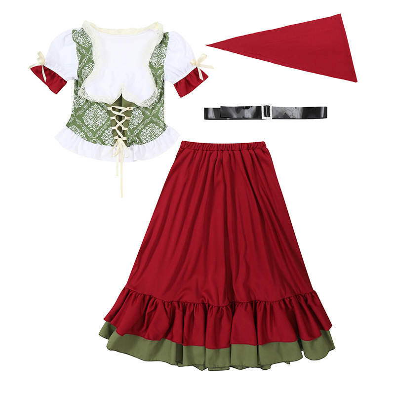 Wholesale Girls Bavarian Dress - Red & Green Dirndl Set