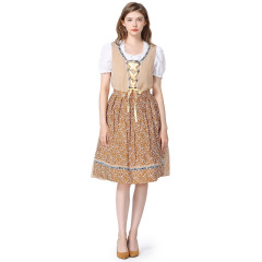 Wholesale Women's Oktoberfest Dirndl - Khaki Checkered Floral Set