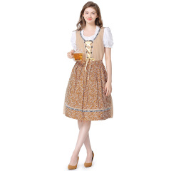 Wholesale Women's Oktoberfest Dirndl - Khaki Checkered Floral Set
