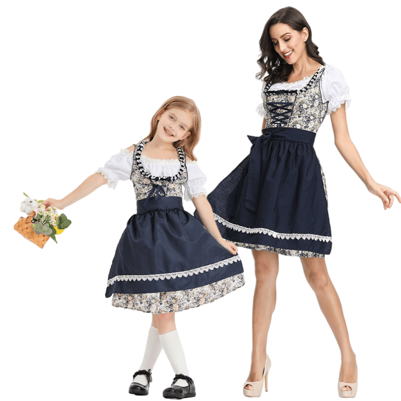 Family Dirndl Costumes - Matching Floral & Navy Group Set