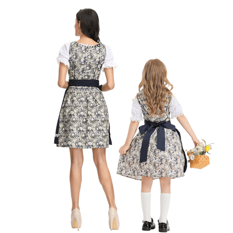 Family Dirndl Costumes - Matching Floral & Navy Group Set