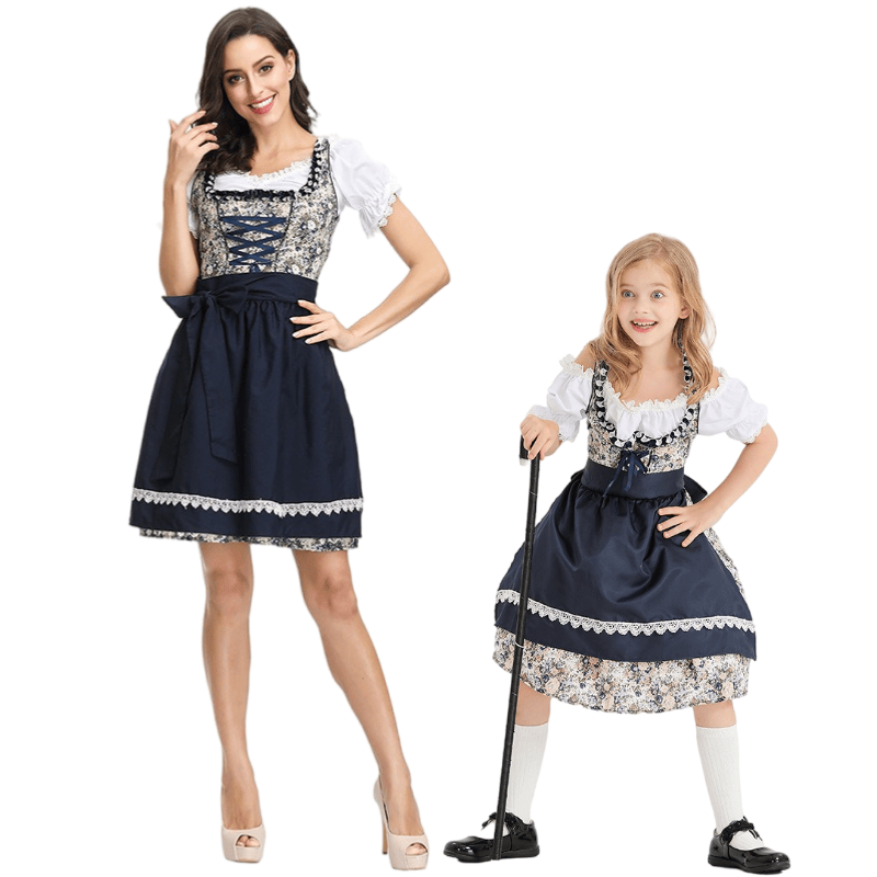Family Dirndl Costumes - Matching Floral & Navy Group Set