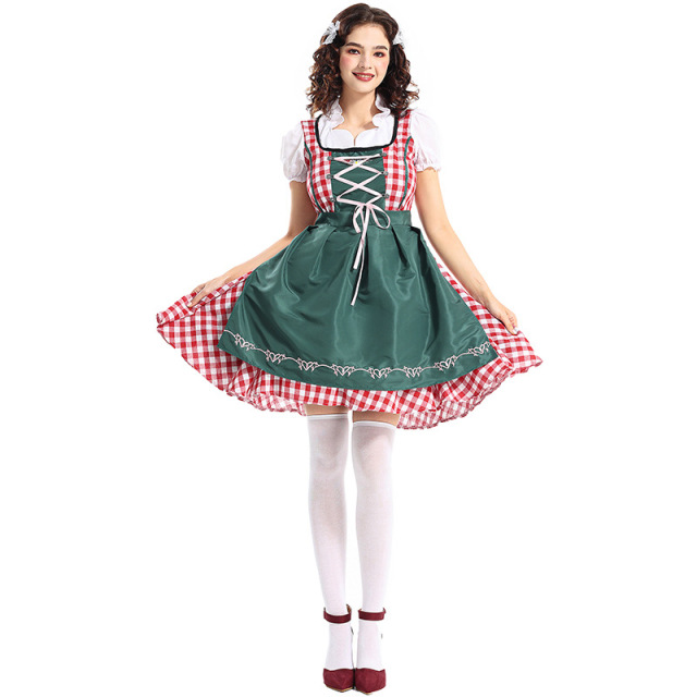 Wholesale Ladies Dirndl Dresses - Authentic Red Gingham Oktoberfest Set