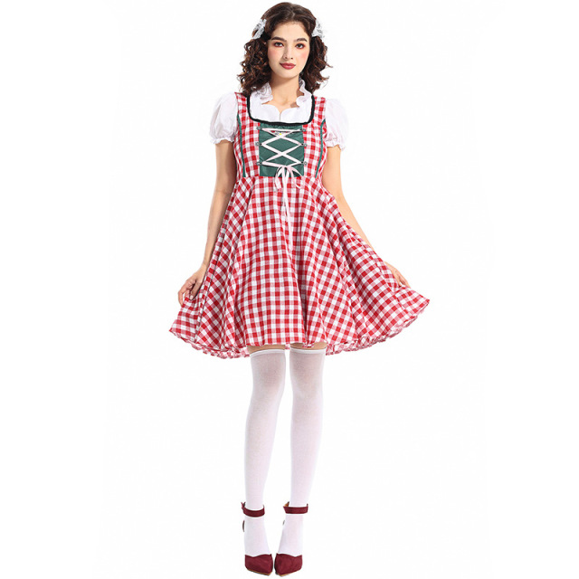 Wholesale Ladies Dirndl Dresses - Authentic Red Gingham Oktoberfest Set