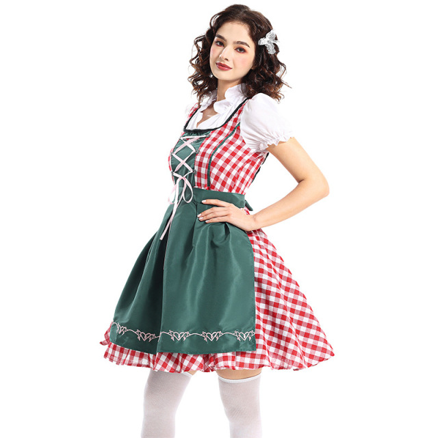Wholesale Ladies Dirndl Dresses - Authentic Red Gingham Oktoberfest Set