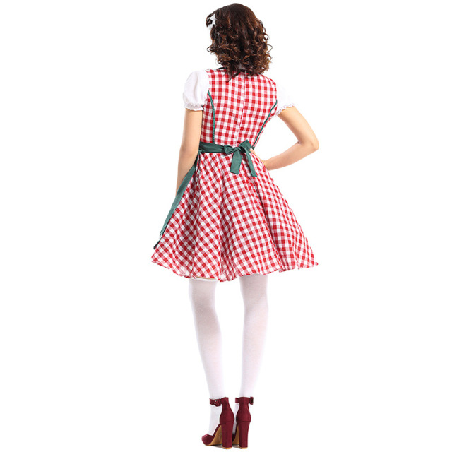Wholesale Ladies Dirndl Dresses - Authentic Red Gingham Oktoberfest Set