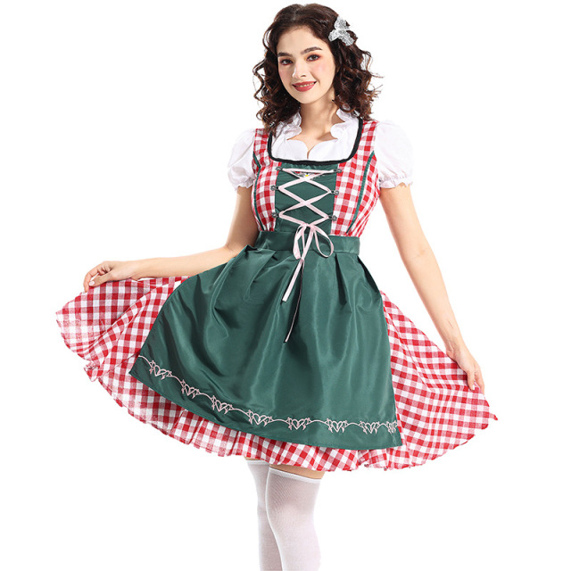 Wholesale Ladies Dirndl Dresses - Authentic Red Gingham Oktoberfest Set