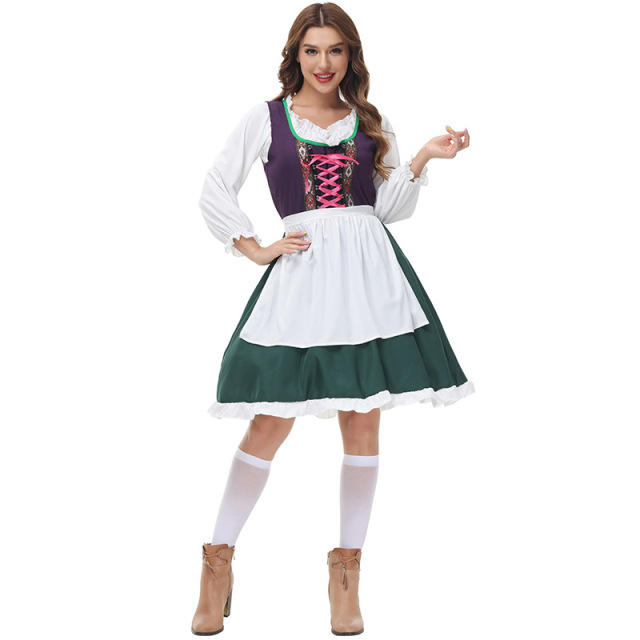 Wholesale Women's Authentic Dirndl - Purple & Green German Maid Outfit