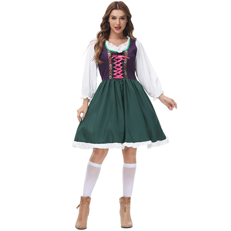 Wholesale Women's Authentic Dirndl - Purple & Green German Maid Outfit