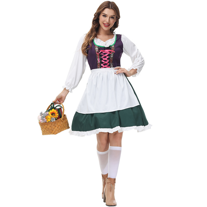 Wholesale Women's Authentic Dirndl - Purple & Green German Maid Outfit