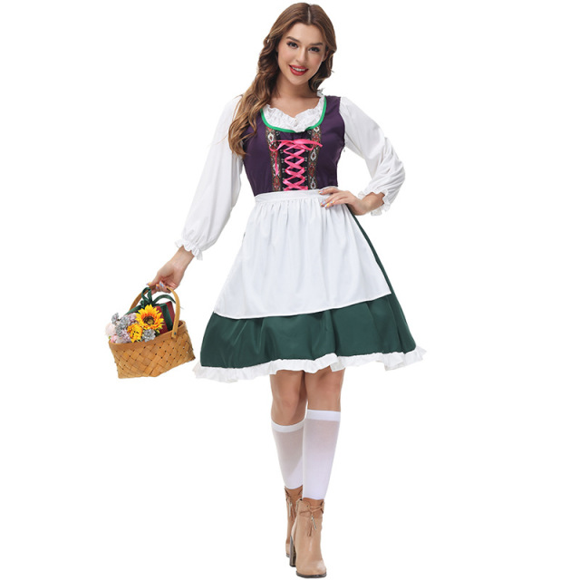 Wholesale Women's Authentic Dirndl - Purple & Green German Maid Outfit