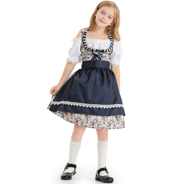 Wholesale Girl's Bavarian Dirndl - Navy Floral Oktoberfest Dress