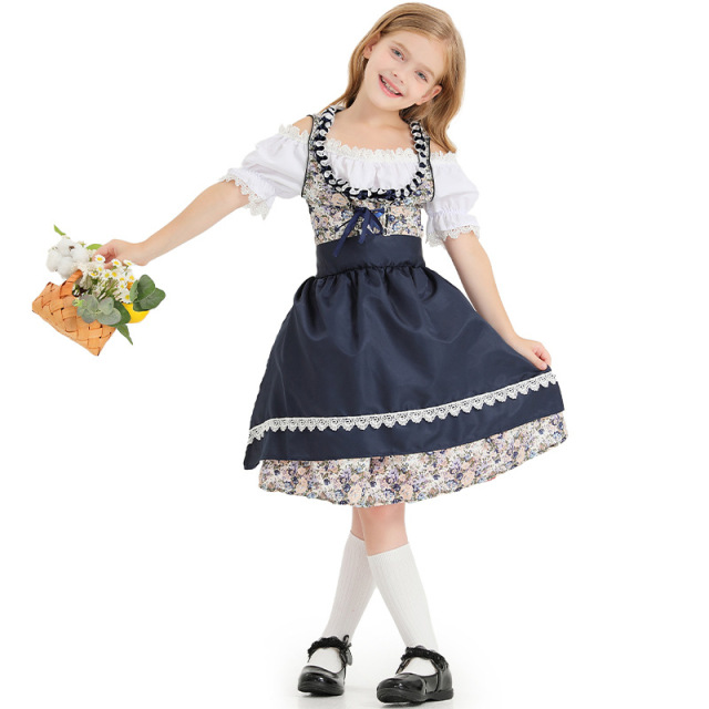 Wholesale Girl's Bavarian Dirndl - Navy Floral Oktoberfest Dress