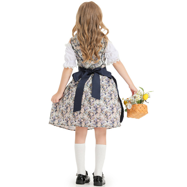 Wholesale Girl's Bavarian Dirndl - Navy Floral Oktoberfest Dress