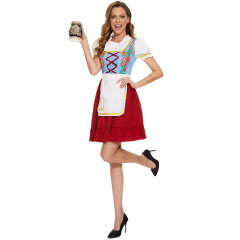 Wholesale Women's Traditional Dirndl - Embroidered Blue Bodice & Red Skirt Set