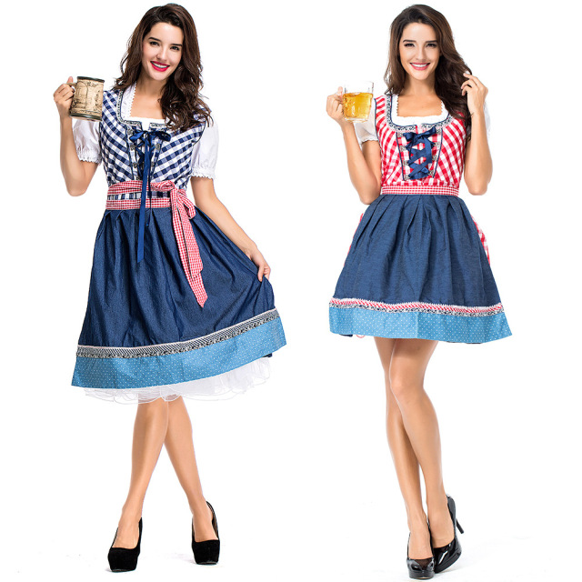 Wholesale Female Oktoberfest Outfit - Blue Gingham Beer Maid Dress