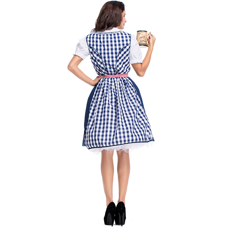 Wholesale Female Oktoberfest Outfit - Blue Gingham Beer Maid Dress