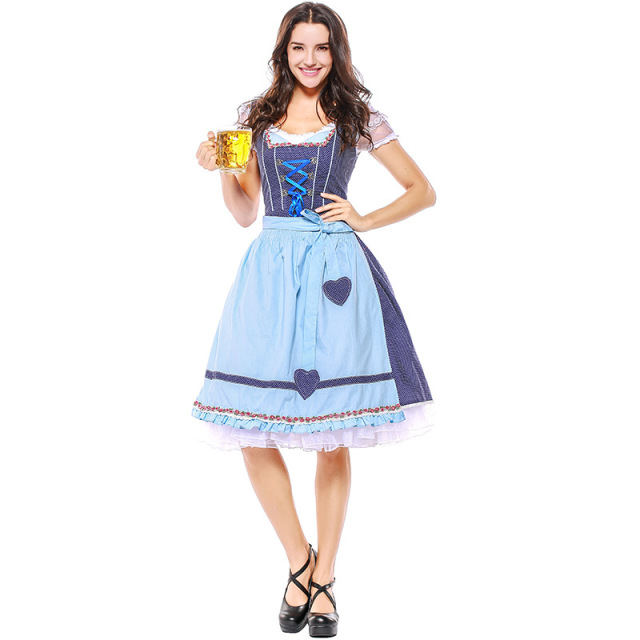 Wholesale Womens Oktoberfest Costume - Blue Polka Dot Bavarian Dress