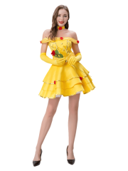 Sexy Princess Party Dress - Adult Yellow Belle Cosplay & Accessory Set