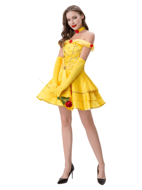 Sexy Princess Party Dress - Adult Yellow Belle Cosplay & Accessory Set