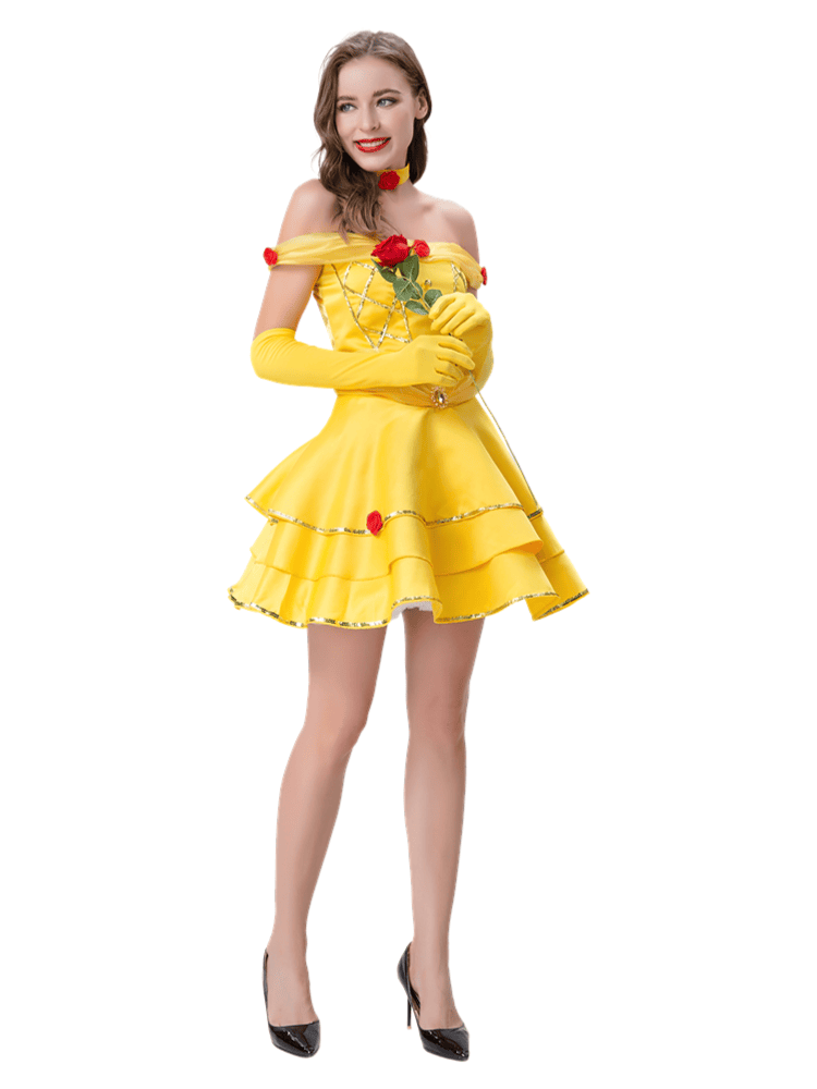 Sexy Princess Party Dress - Adult Yellow Belle Cosplay & Accessory Set
