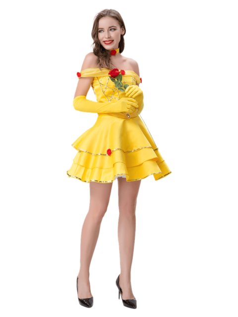 Sexy Princess Party Dress - Adult Yellow Belle Cosplay & Accessory Set