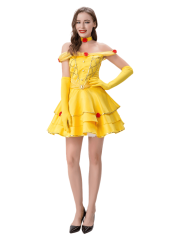 Sexy Princess Party Dress - Adult Yellow Belle Cosplay & Accessory Set
