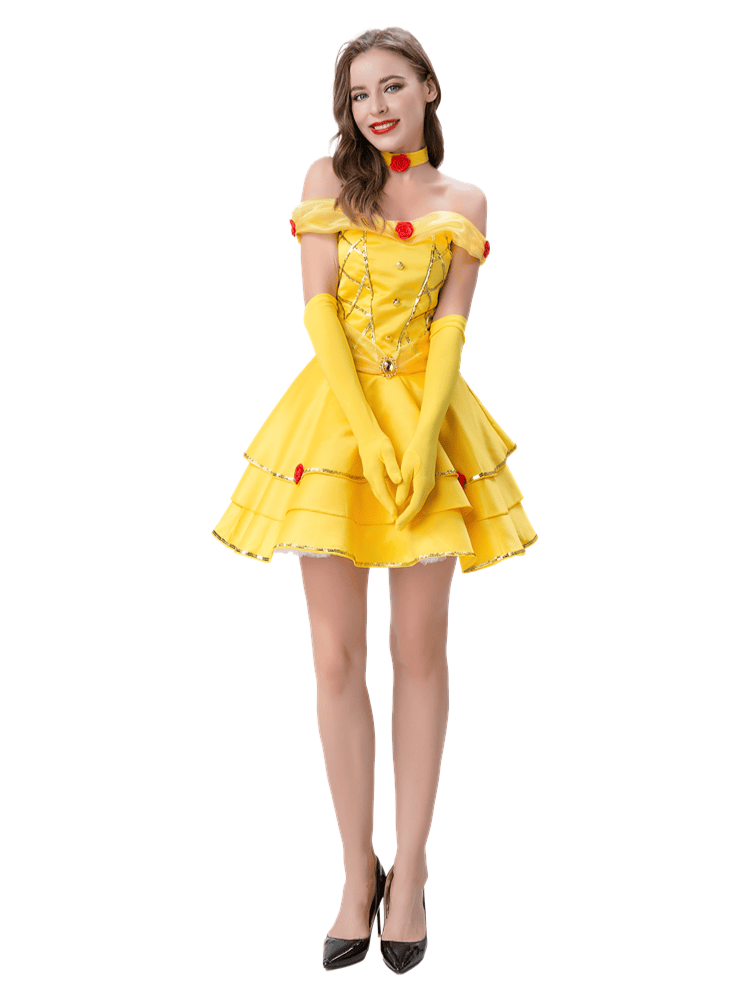 Sexy Princess Party Dress - Adult Yellow Belle Cosplay & Accessory Set