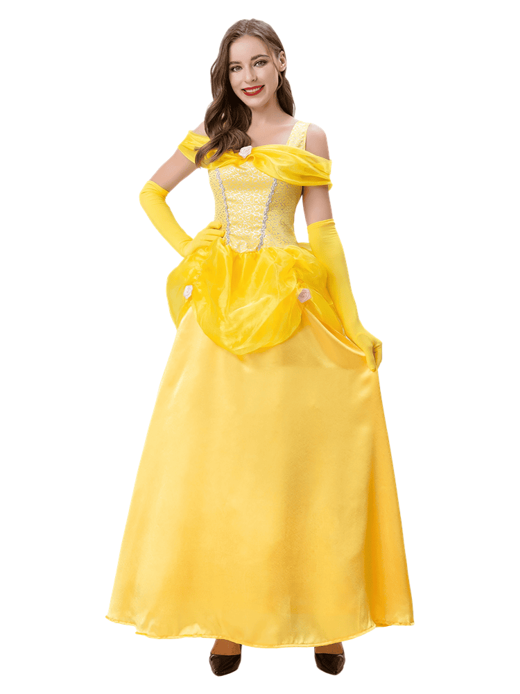 Elegant Wholesale Classic Princess Gown - Adult Yellow Belle Dress & Gloves
