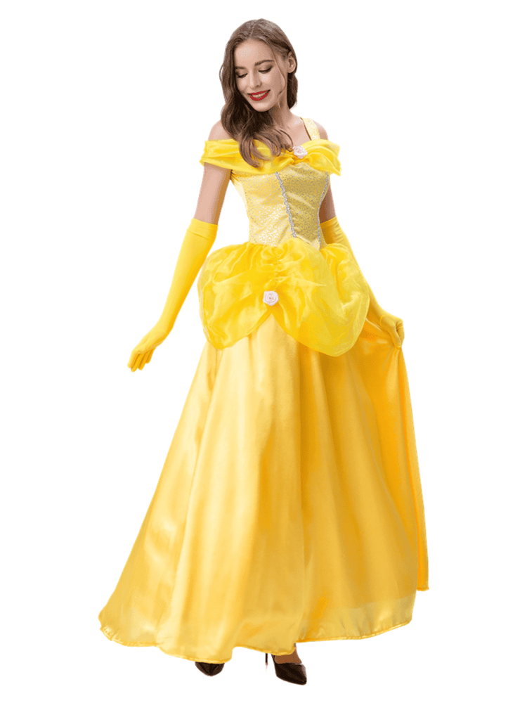 Elegant Wholesale Classic Princess Gown - Adult Yellow Belle Dress & Gloves