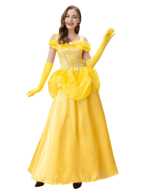 Elegant Wholesale Classic Princess Gown - Adult Yellow Belle Dress & Gloves