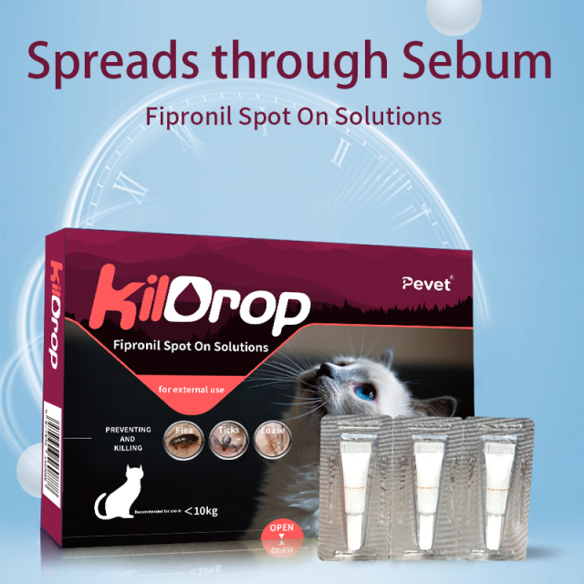 Easy to administer Spreads through Sebum Fipronil Spot On Solutions suitable for cats with a weight of less than 10kg,Spreads through Sebum Fipronil Spot On Solutions,Pevet