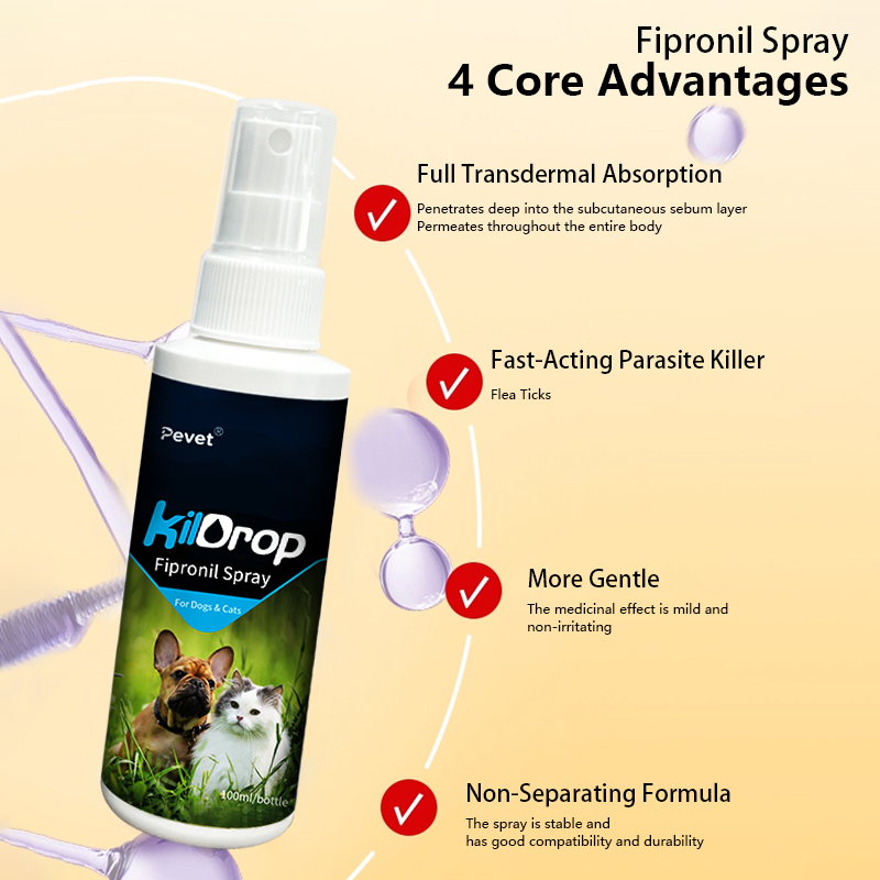 Vet-recommended Spreads through Pet dewormer Fipronil Spray for dogs and cats,Spreads through Sebum Fipronil Spot On Solutions for dog with a weight of 10 to 20kg,Pevet