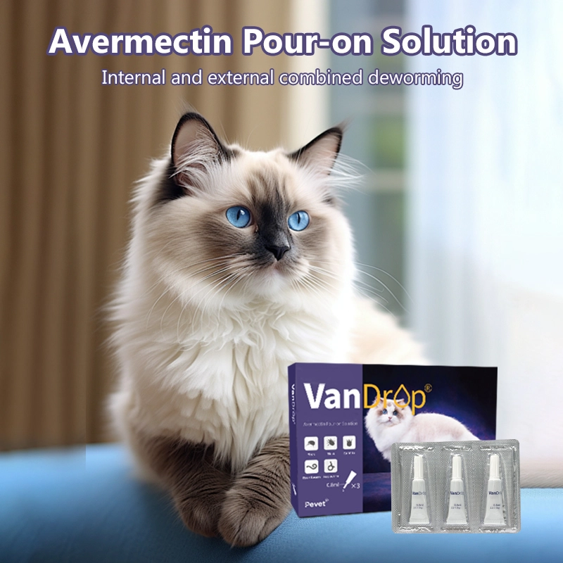 Pevet Avermectin Pour-on for Cats 4-8kg – Broad-Spectrum Flea, Lice, Mite & Worm Control, 0.8ml×3 Tubes,Best veterinary medicine Avermectin Pour-on Solutions insecticide vet worm medicine,Pevet