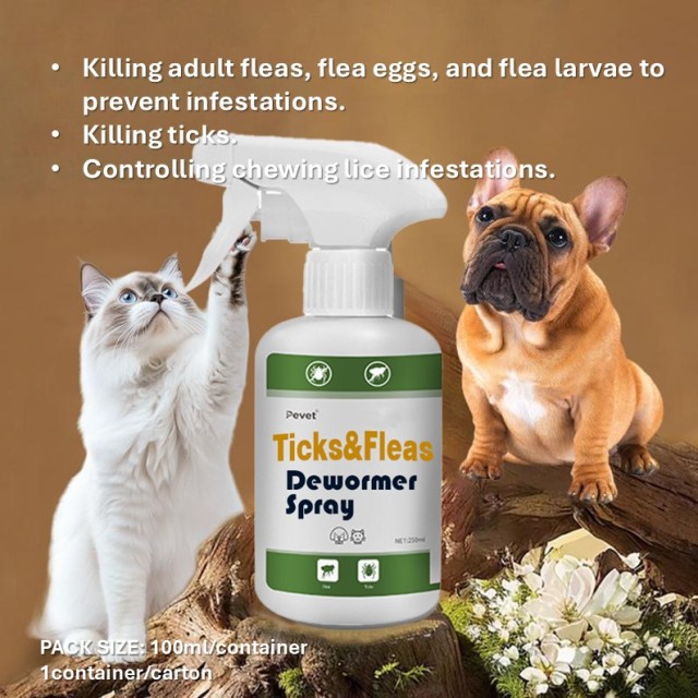 Spray antiparassitario rapido per animali domestici, ideale per la casa e gli esterni, elimina i parassiti in 30 secondi. Sicuro per cuccioli di 2 giorni, profumo fresco e leggero, non irritante e delicato. Disponibile in diverse misure.,Spray vermifugo contro pulci e zecche per cani e gatti. Trattamento antipulci ad azione rapida. Farmaco vermifugo per cani e gatti.,Pevet