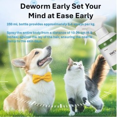 Spray antiparassitario rapido per animali domestici, ideale per la casa e gli esterni, elimina i parassiti in 30 secondi. Sicuro per cuccioli di 2 giorni, profumo fresco e leggero, non irritante e delicato. Disponibile in diverse misure.,Spray vermifugo contro pulci e zecche per cani e gatti. Trattamento antipulci ad azione rapida. Farmaco vermifugo per cani e gatti.,Pevet