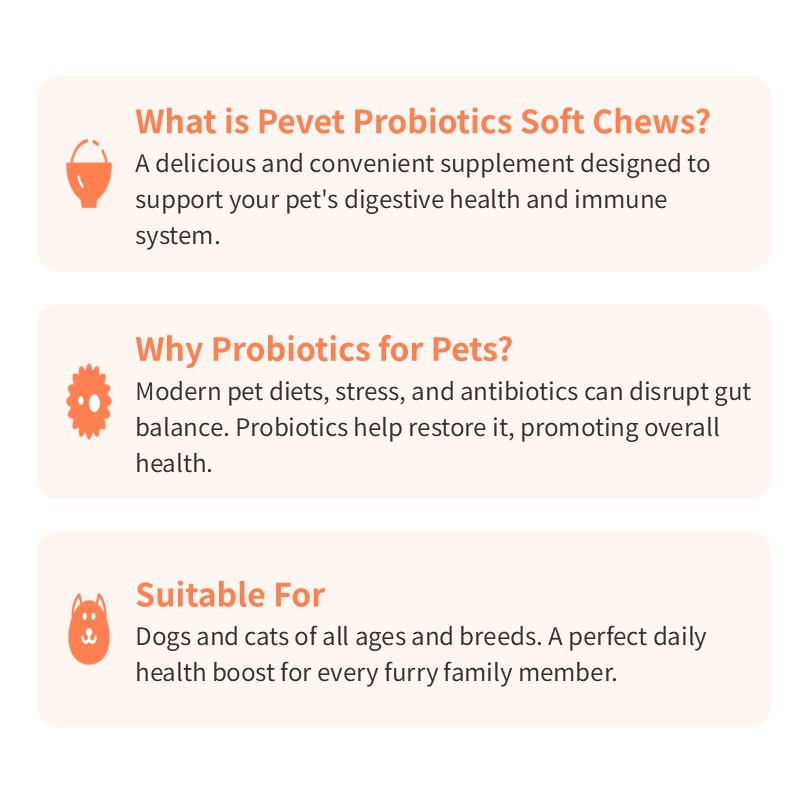 Comprimés à croquer PROBIOTIQUES pour la santé digestive des chats et des chiens, probiotiques pour animaux de compagnie, soutien intestinal, OEM, conditionnement en pot,Comprimés à croquer PROBIOTIQUES pour la santé digestive des chats et des chiens, probiotiques pour animaux de compagnie, soutien intestinal, OEM, conditionnement en pot,Pevet
