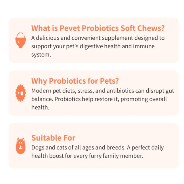 Comprimés à croquer PROBIOTIQUES pour la santé digestive des chats et des chiens, probiotiques pour animaux de compagnie, soutien intestinal, OEM, conditionnement en pot,Comprimés à croquer PROBIOTIQUES pour la santé digestive des chats et des chiens, probiotiques pour animaux de compagnie, soutien intestinal, OEM, conditionnement en pot,Pevet