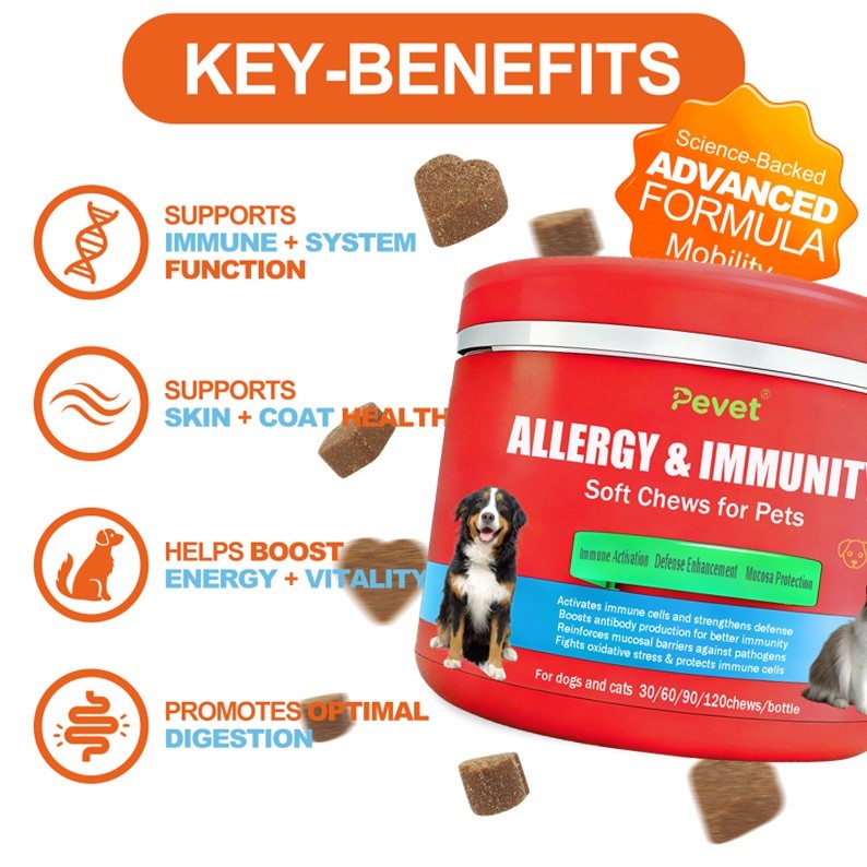 Comprimés à mâcher pour chiens contre les allergies et l'immunité - Formule OEM - Soulagement des allergies - Soutien immunitaire - Riche en protéines - Biologique - Sans céréales - Ingrédients limités - Absorption rapide du calcium,Comprimés à mâcher pour chiens contre les allergies et l'immunité - Formule OEM - Soulagement des allergies - Soutien immunitaire - Riche en protéines - Biologique - Sans céréales - Ingrédients limités - Absorption rapide du calcium,Pevet