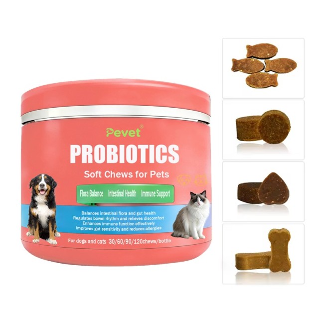 Comprimés à croquer PROBIOTIQUES pour la santé digestive des chats et des chiens, probiotiques pour animaux de compagnie, soutien intestinal, OEM, conditionnement en pot,Comprimés à croquer PROBIOTIQUES pour la santé digestive des chats et des chiens, probiotiques pour animaux de compagnie, soutien intestinal, OEM, conditionnement en pot,Pevet