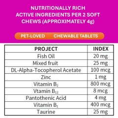 Suplementos nutricionais mastigáveis para pele e pelagem, fornecimento do fabricante, para combater a queda de pelos, cuidar da beleza da pelagem e da saúde do seu animal de estimação.,Suplementos nutricionais mastigáveis para pele e pelagem, fornecimento do fabricante, para combater a queda de cabelo, cuidar da beleza da pelagem e da saúde do seu animal de estimação.,Pevet