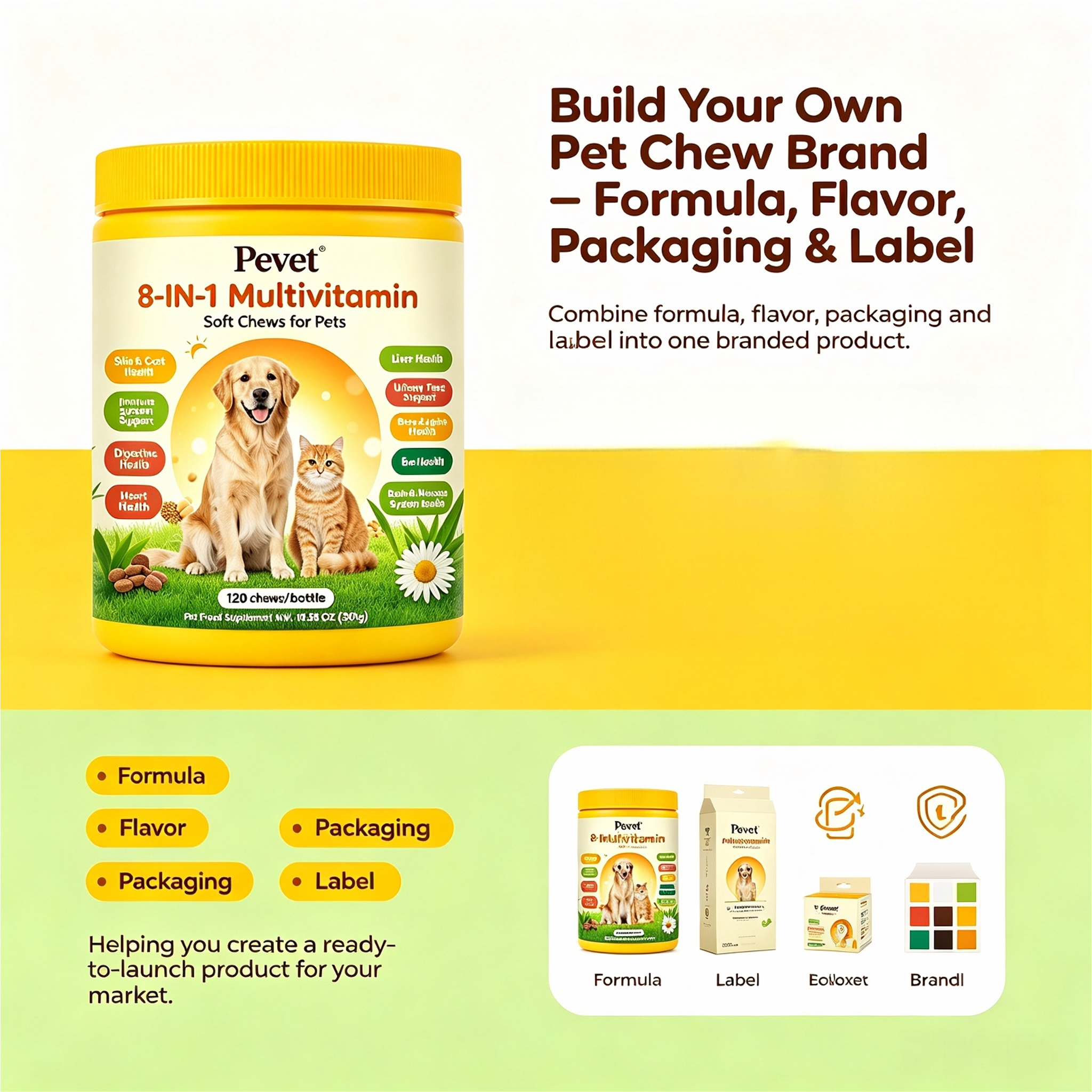 Pevet 8-in-1 Multivitamin Soft Chews Supports Post Workout Skin Coat Joint Heart Digestion Urinary Vision Oral Custom Label,Pevet 8-in-1 Multivitamin Soft Chews Supports Post Workout Skin Coat Joint Heart Digestion Urinary Vision Oral Custom Label,Pevet