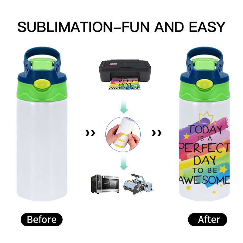 RTS USA Warehouse12oz Kids Flip-top White Sublimation water bottle