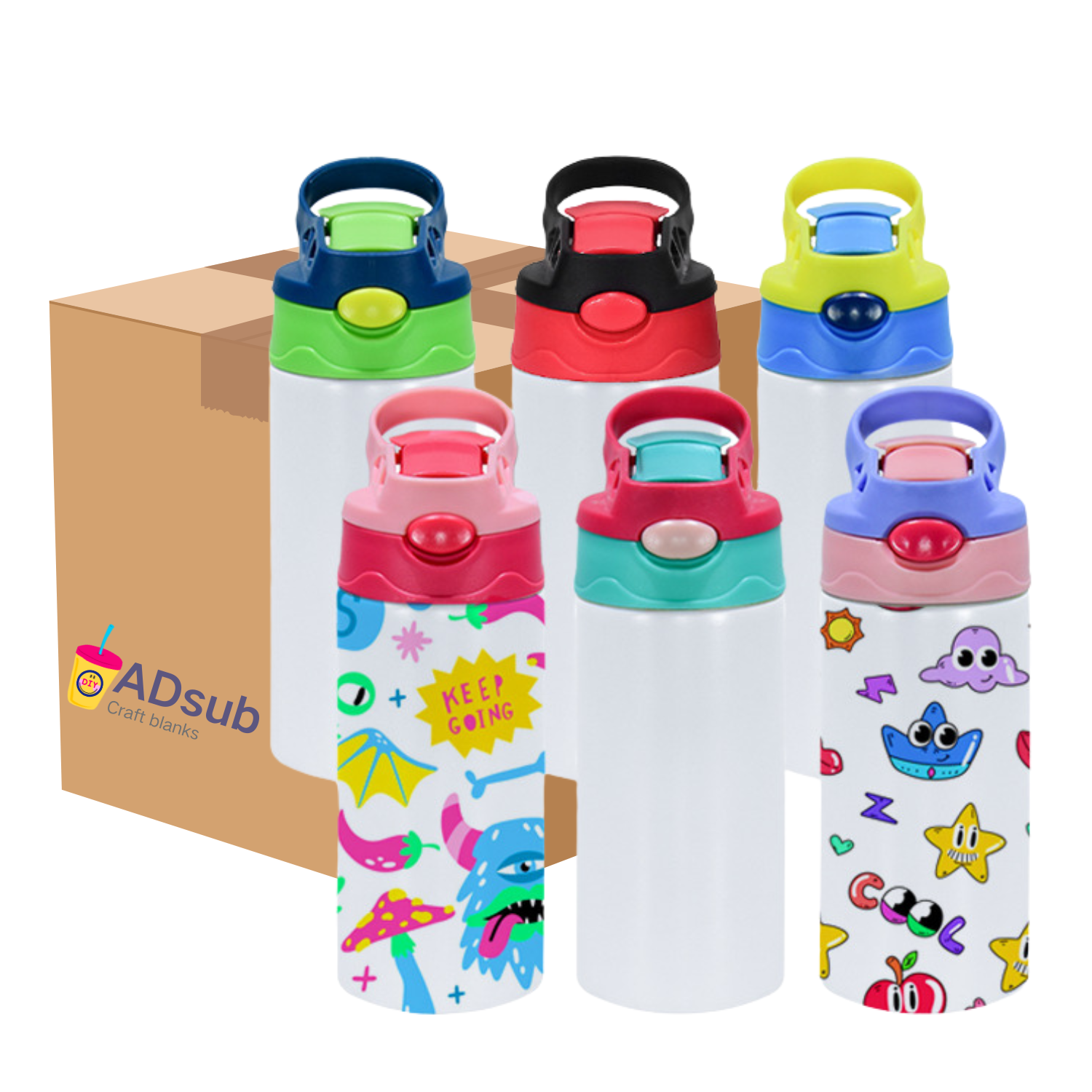 RTS USA Warehouse12oz Kids Flip-top White Sublimation water bottle