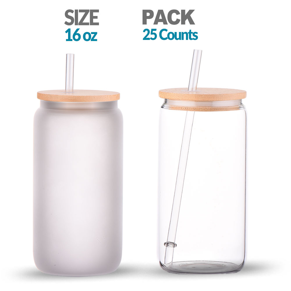 RTS US Warehouse25pack 16oz Sublimation Glass Beer Can With Bamboo Lid And Straw