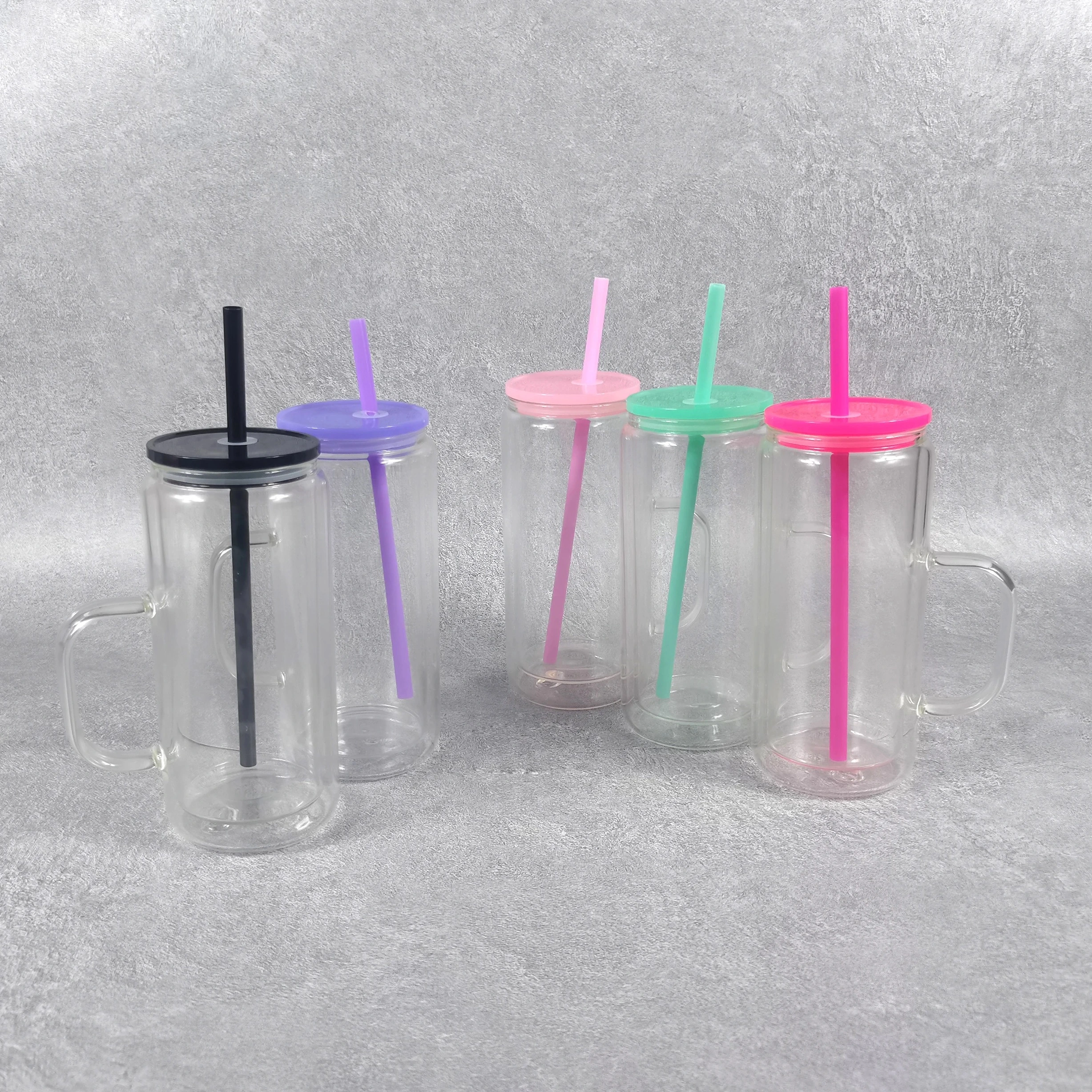 RTS US 16oz double wall glass snow globe cups with handle , pre-drilled snow globe tumber